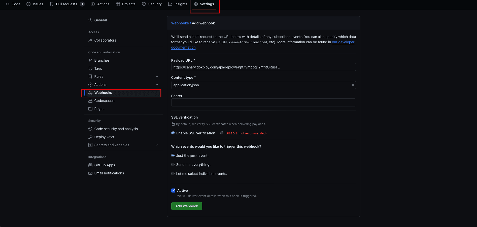 Webhook URL